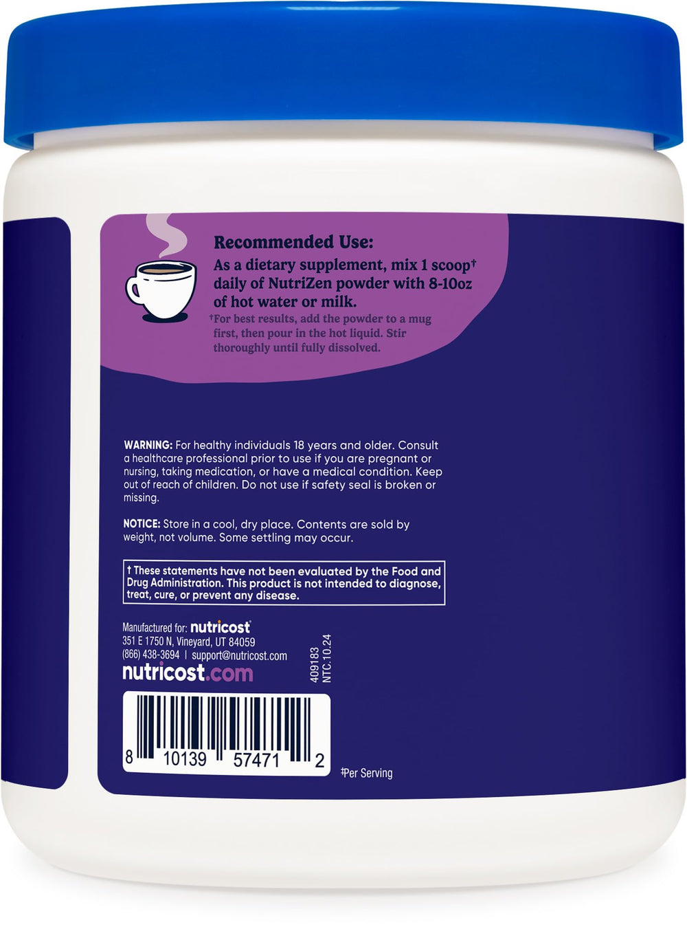 Nutrition facts highlighting 100 mg magnesium per serving