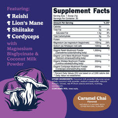 Close-up of Reishi, Lion's Mane, Shiitake, and Cordyceps ingredients