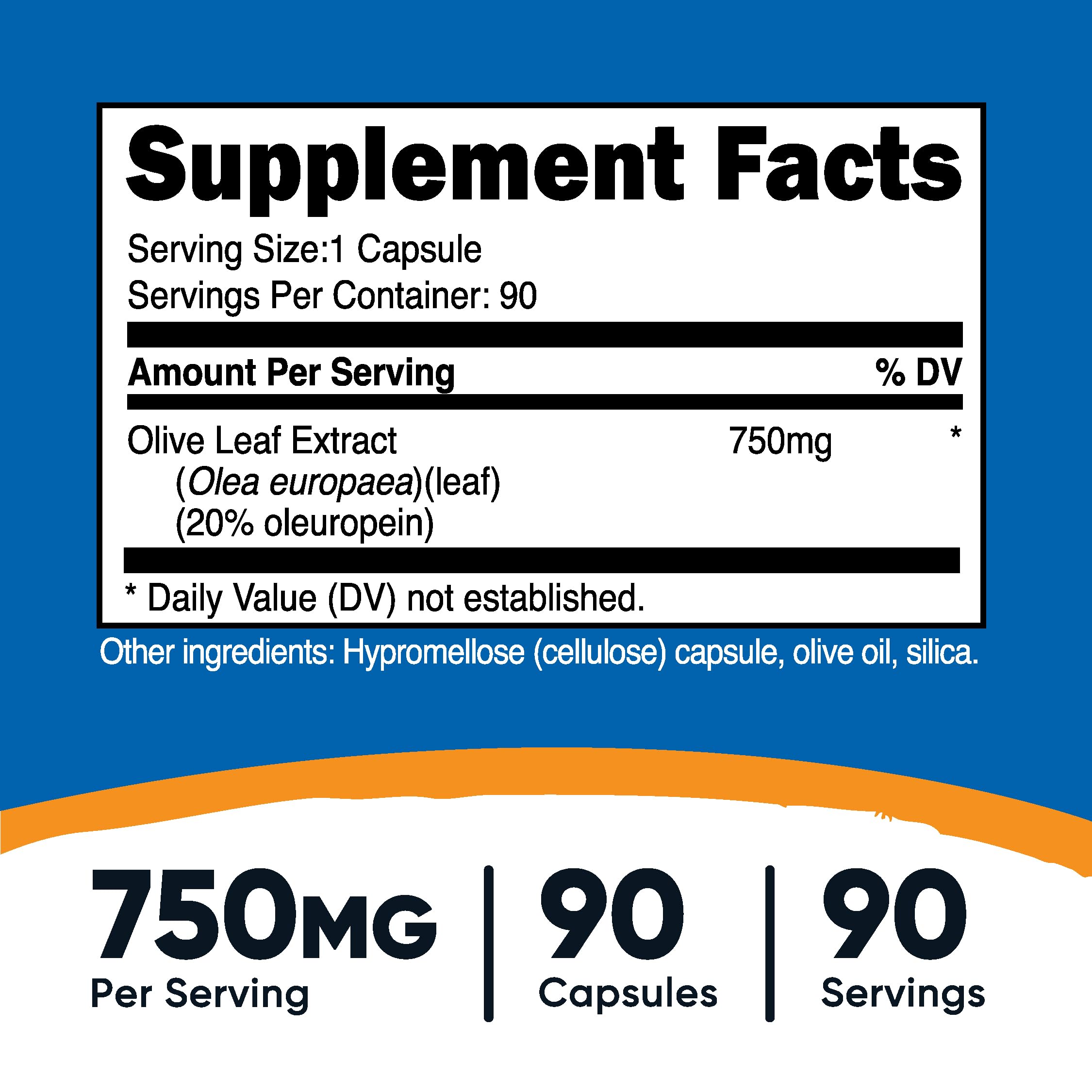Label showing 20% Oleuropein on Nutricost Olive Leaf Extract
