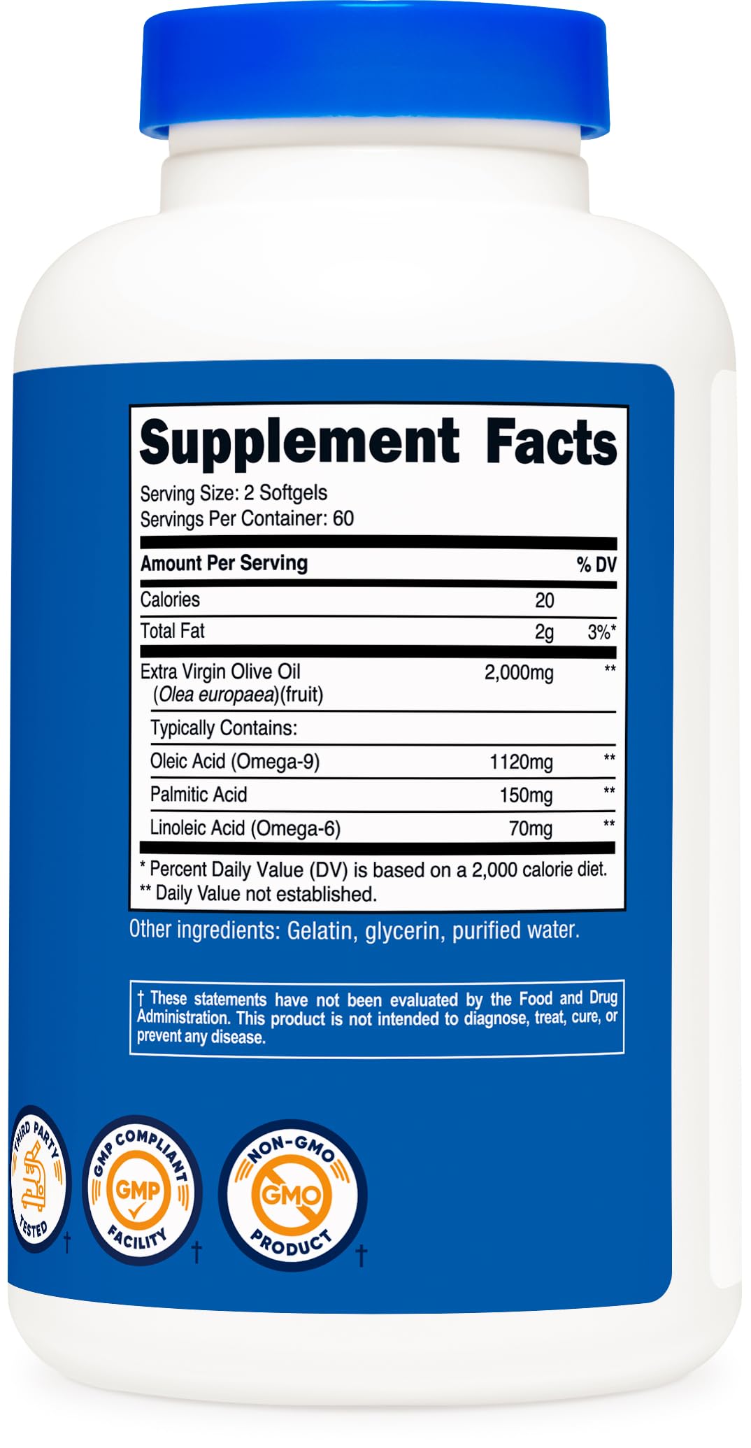 Nutrition facts and serving size for Nutricost EVOO softgels