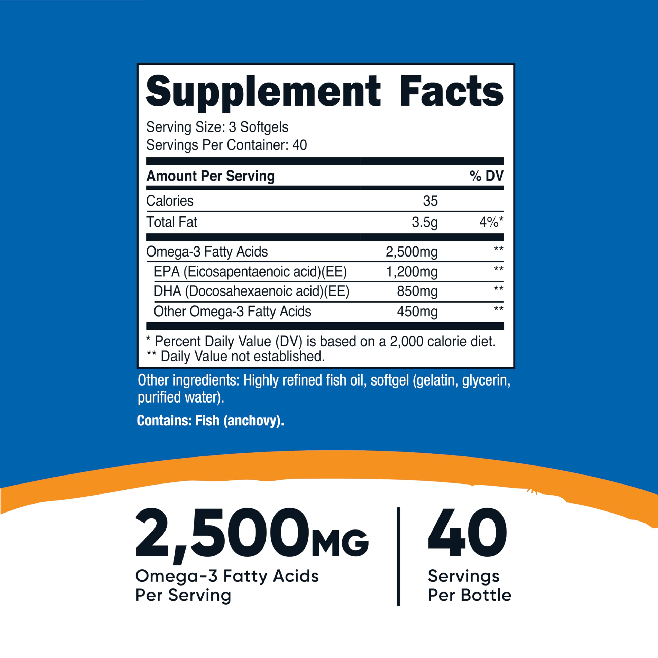 Nutricost Omega-3 softgels close-up showing convenient daily capsules.
