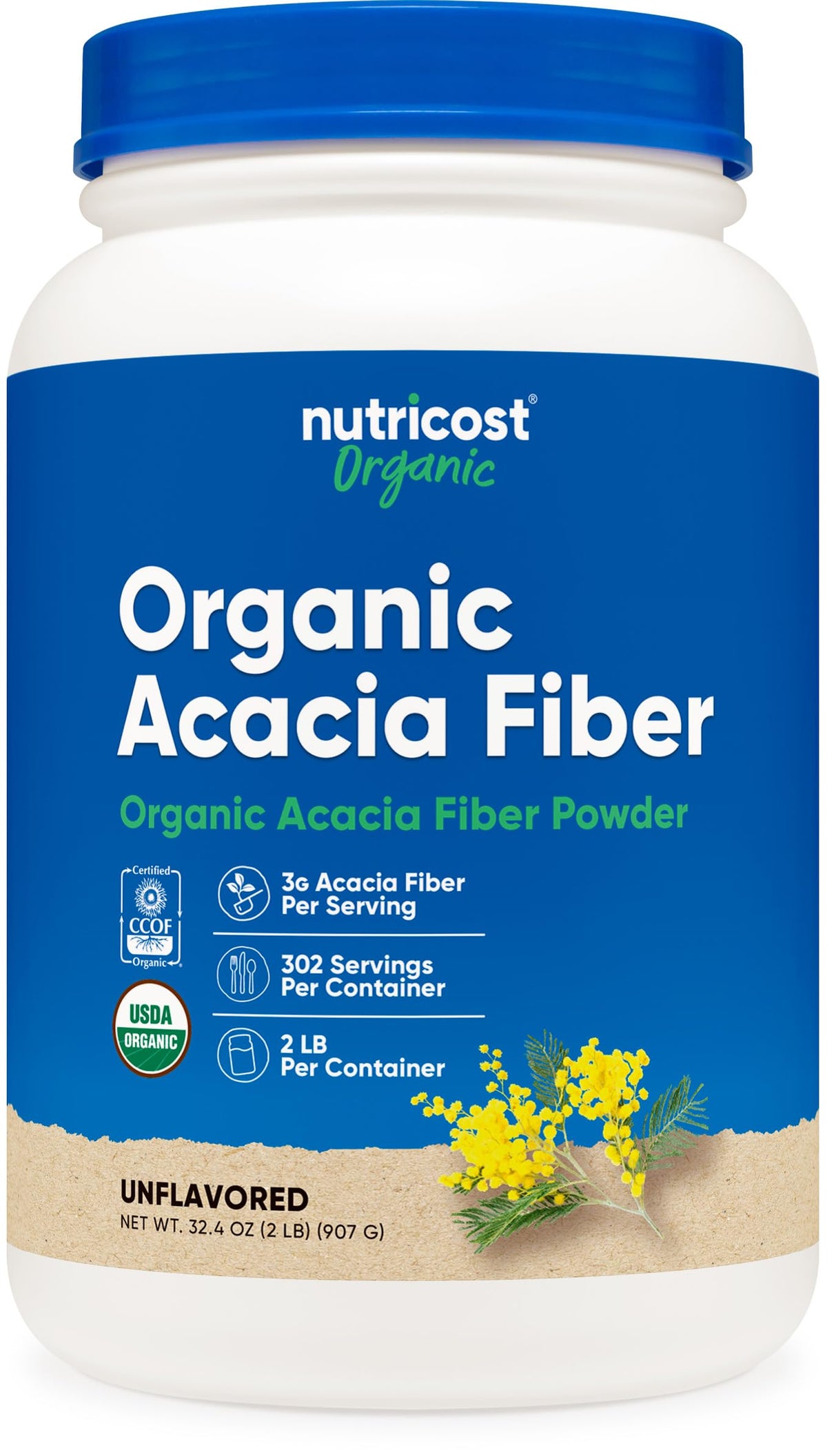 Nutricost Organic Acacia Fiber Powder bottle, 2 lb