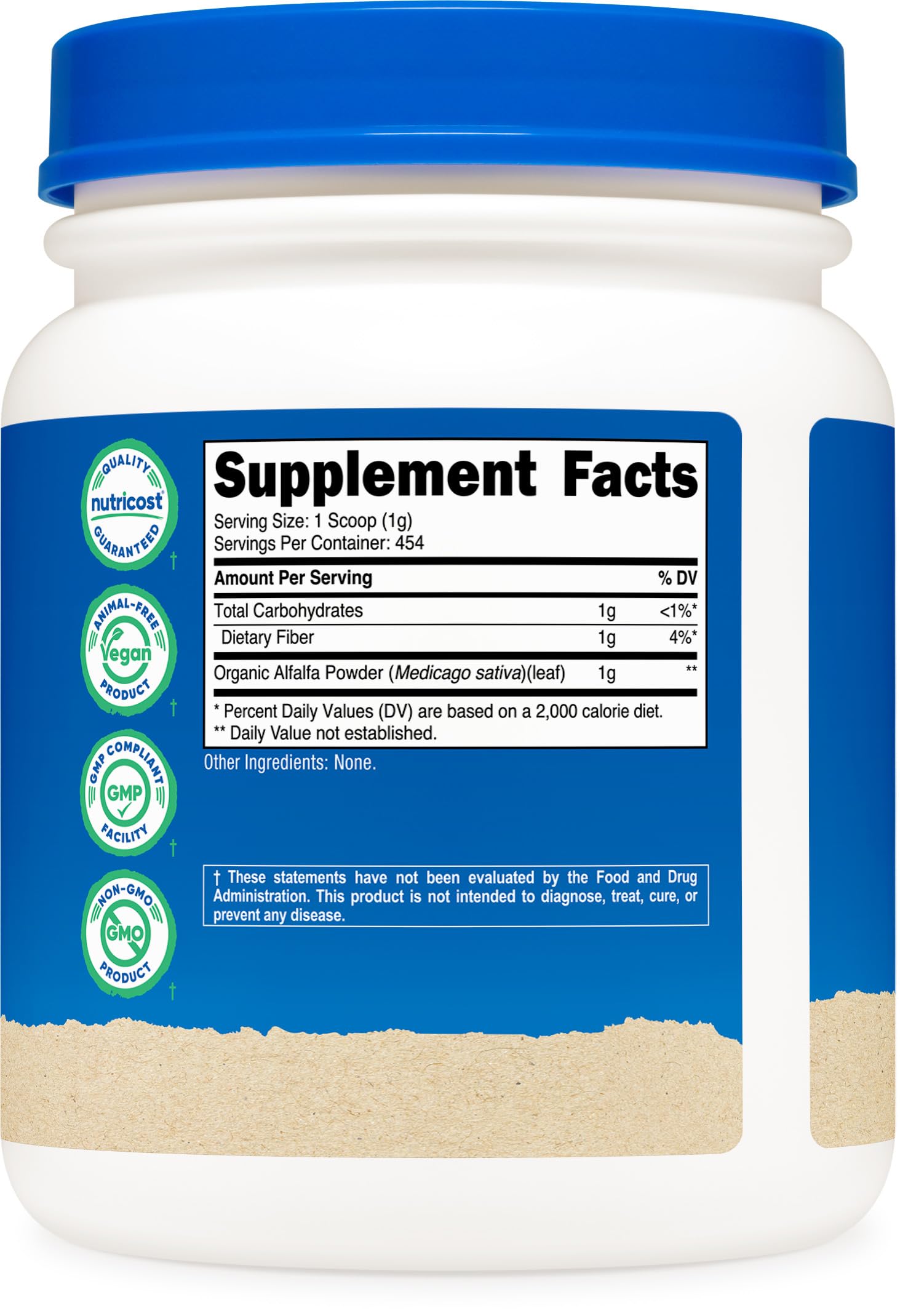 Nutrition Facts panel of Nutricost Organic Alfalfa Powder