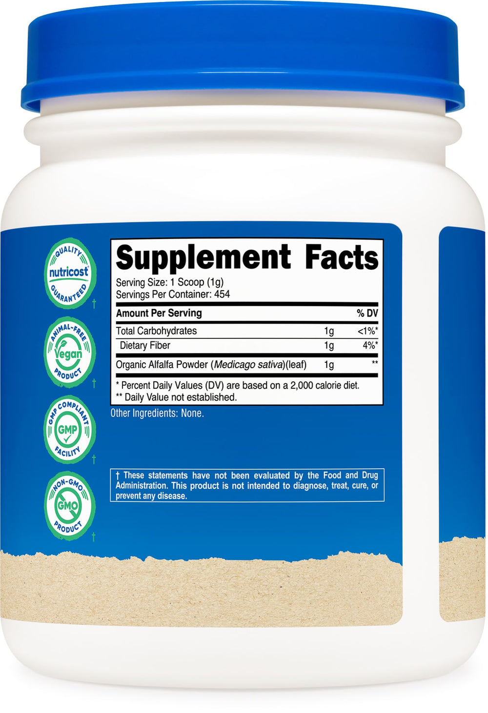 Nutrition Facts panel of Nutricost Organic Alfalfa Powder