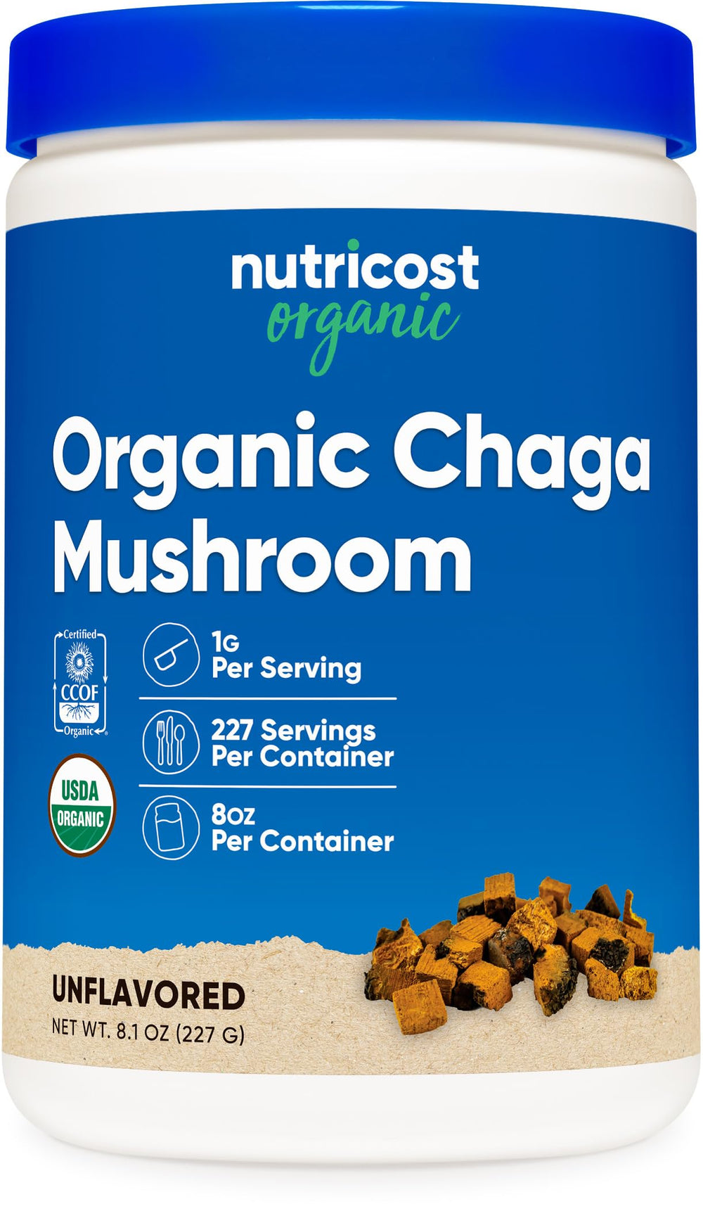 Nutricost Organic Chaga Mushroom Powder bottle - 8oz (227 servings)