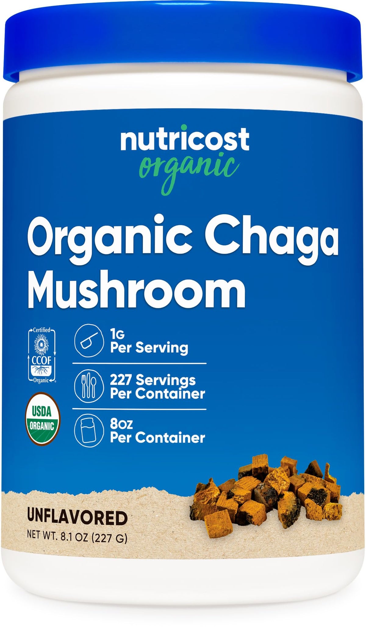 Nutricost Organic Chaga Mushroom Powder bottle - 8oz (227 servings)