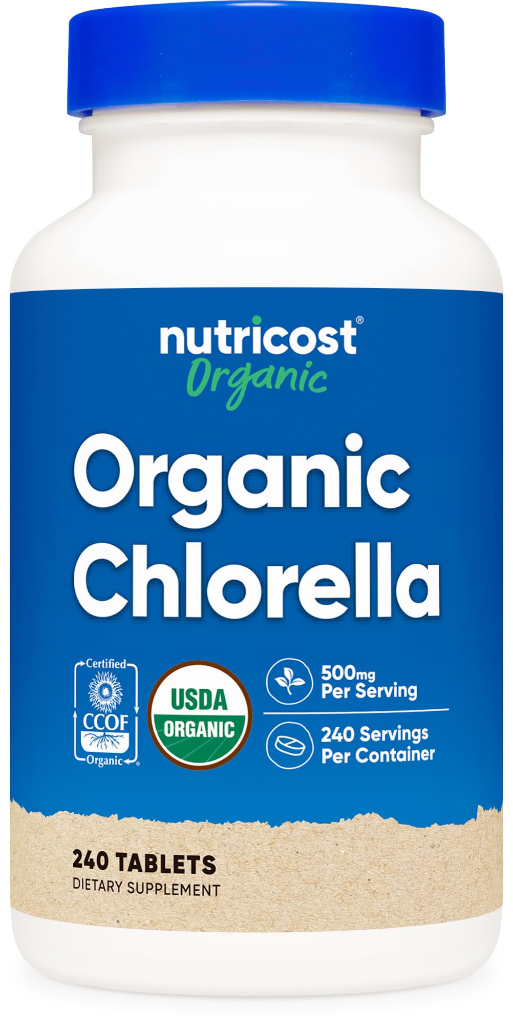 Nutricost Organic Chlorella 500mg bottle – front view