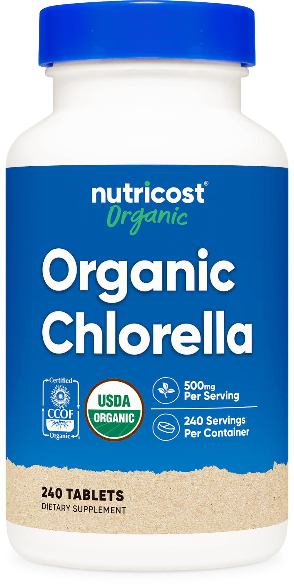 Nutricost Organic Chlorella 500mg bottle – front view