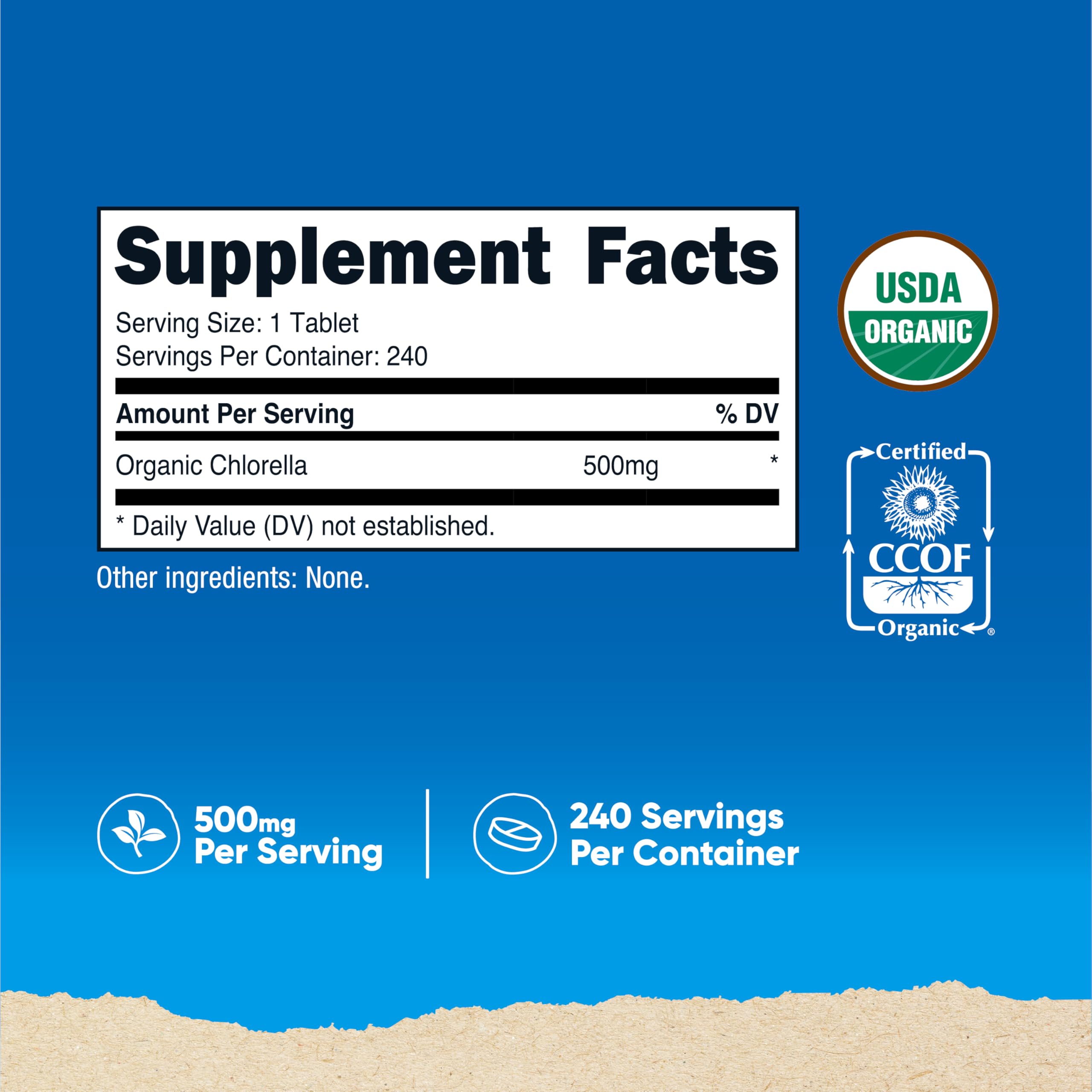 Close-up of Nutricost Organic Chlorella tablets