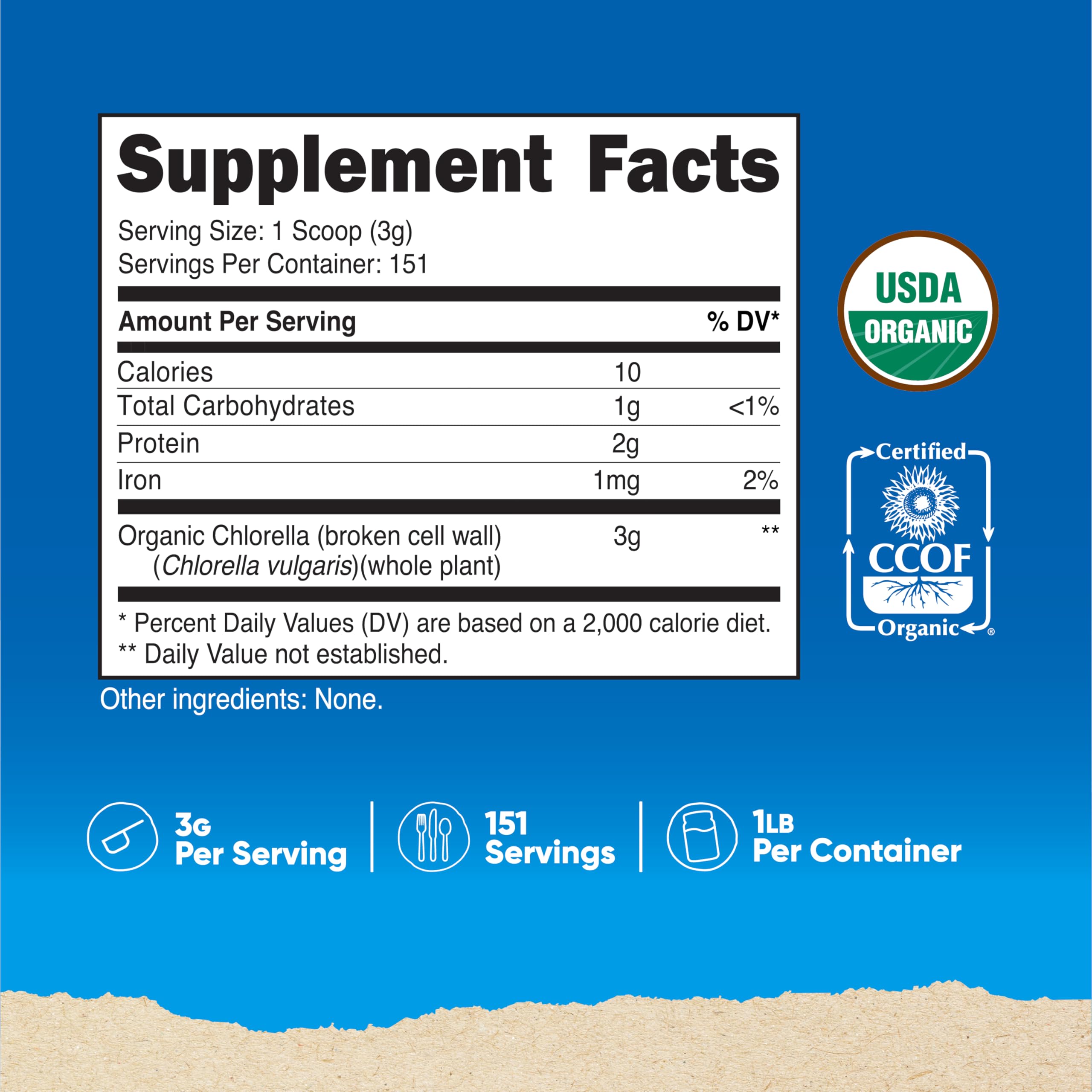 Nutricost Organic Chlorella Powder 16oz back panel with supplement facts