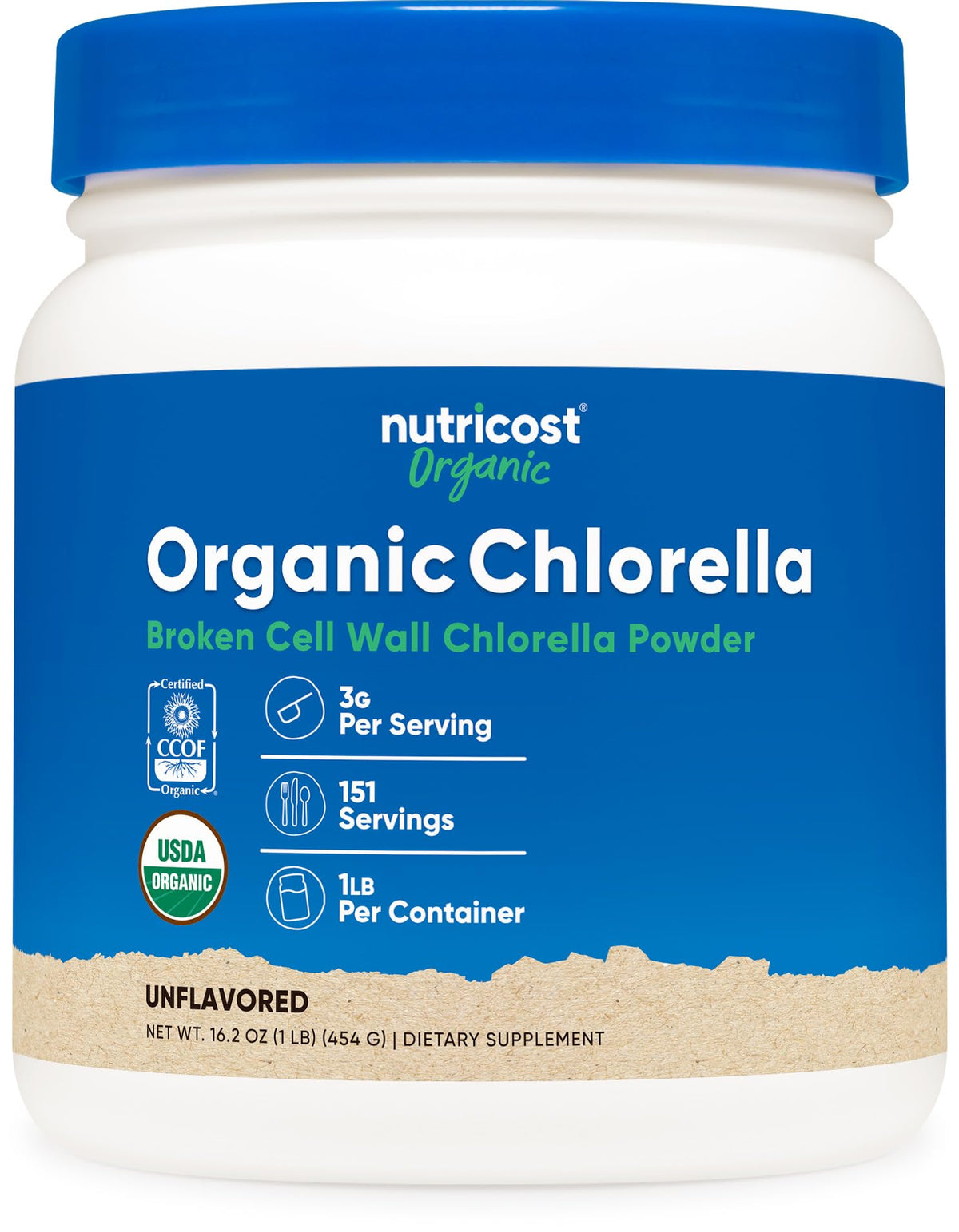 Nutricost Organic Chlorella Powder 16oz front view