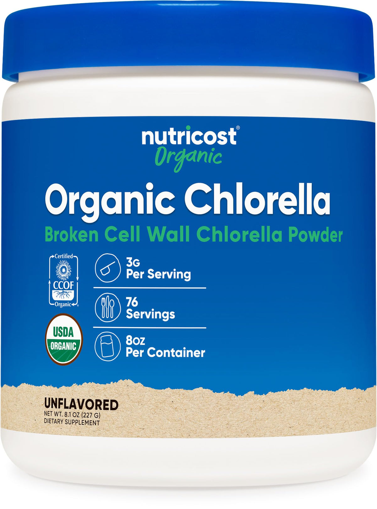 Nutricost Organic Chlorella Powder 8oz bottle front view