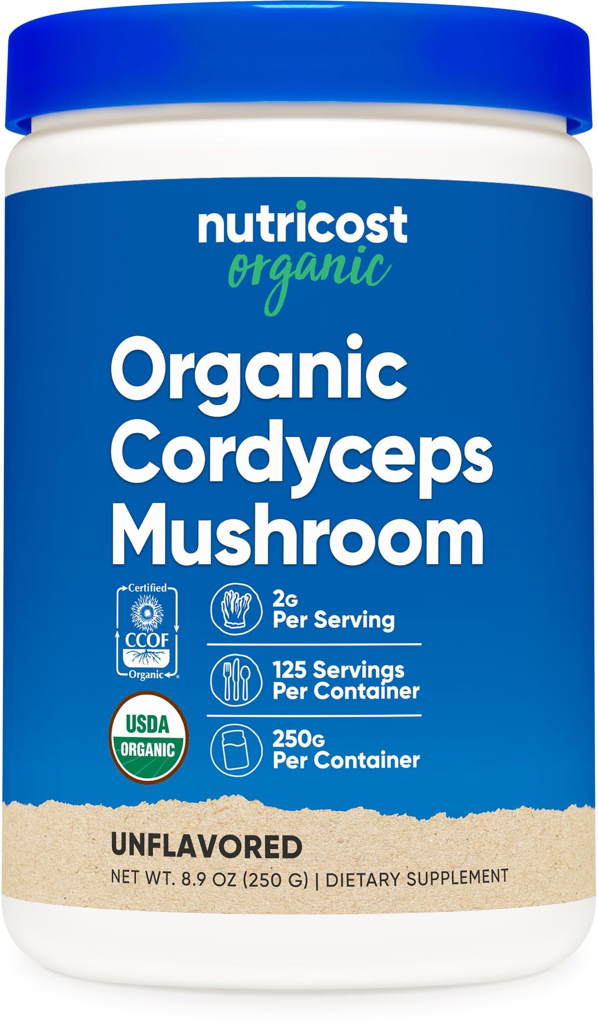 Nutricost Organic Cordyceps Mushroom Powder 250g bottle