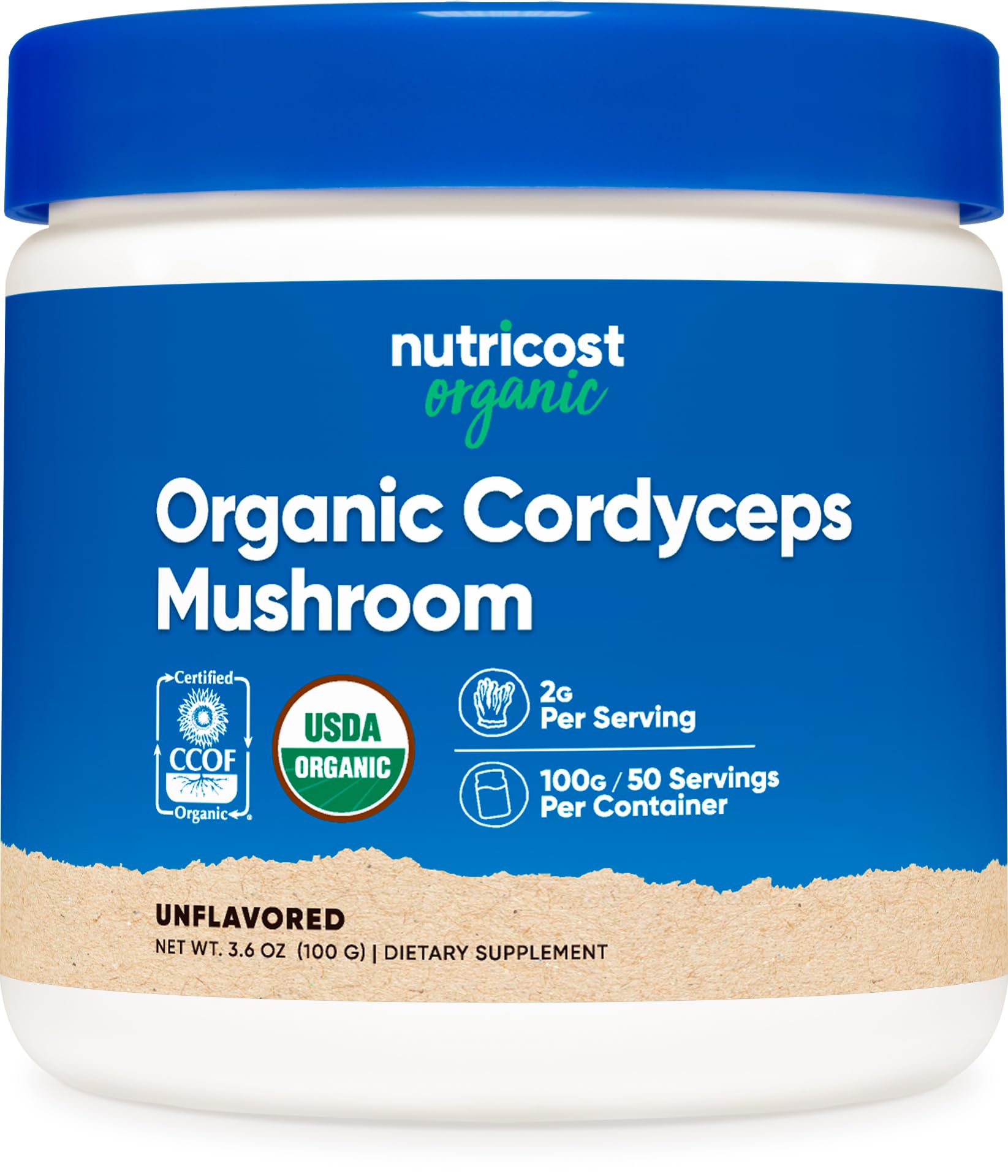 Nutricost Organic Cordyceps powder bottle - front view
