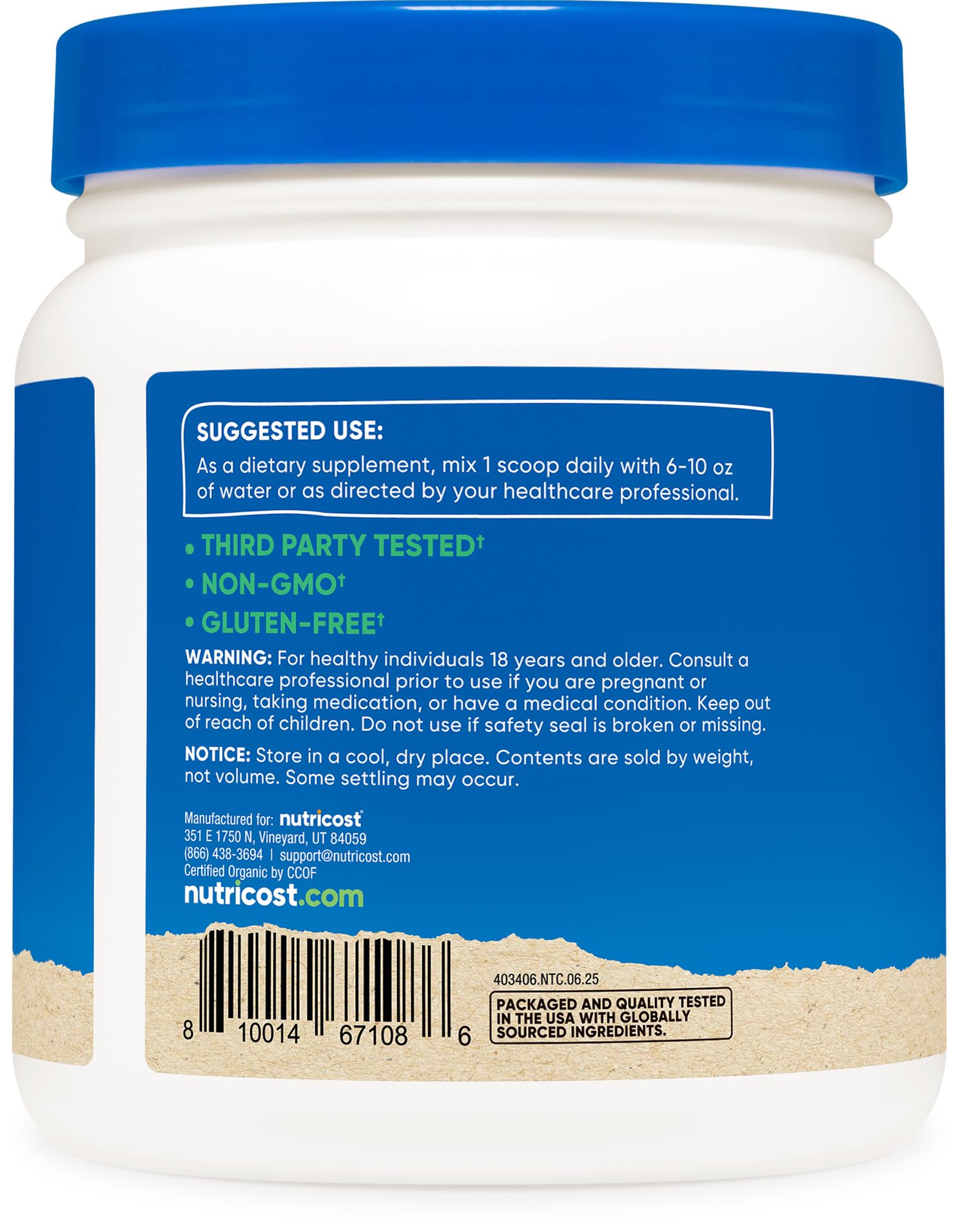 Nutrition facts and ingredients for Nutricost Inulin Powder