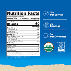 Nutricost Organic Maltodextrin powder jar label showing 1 lb supply and serving details.