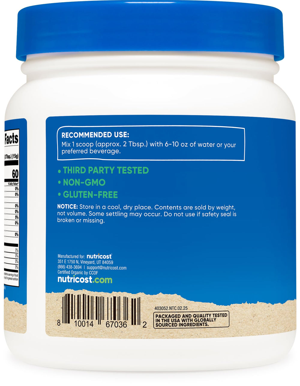 Nutricost Organic Maltodextrin powder dissolving into a shake for quick carbohydrate boost.