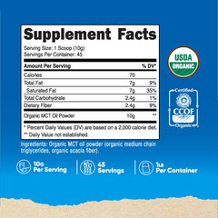 Back view showing ingredients and certifications on Nutricost MCT Powder 1 lb