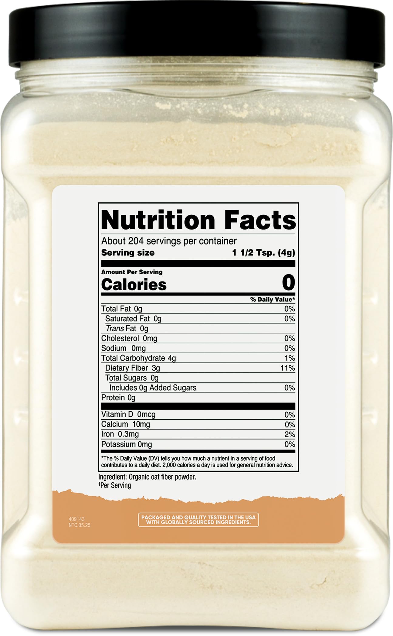 Close-up of Nutricost Organic Oat Fiber container