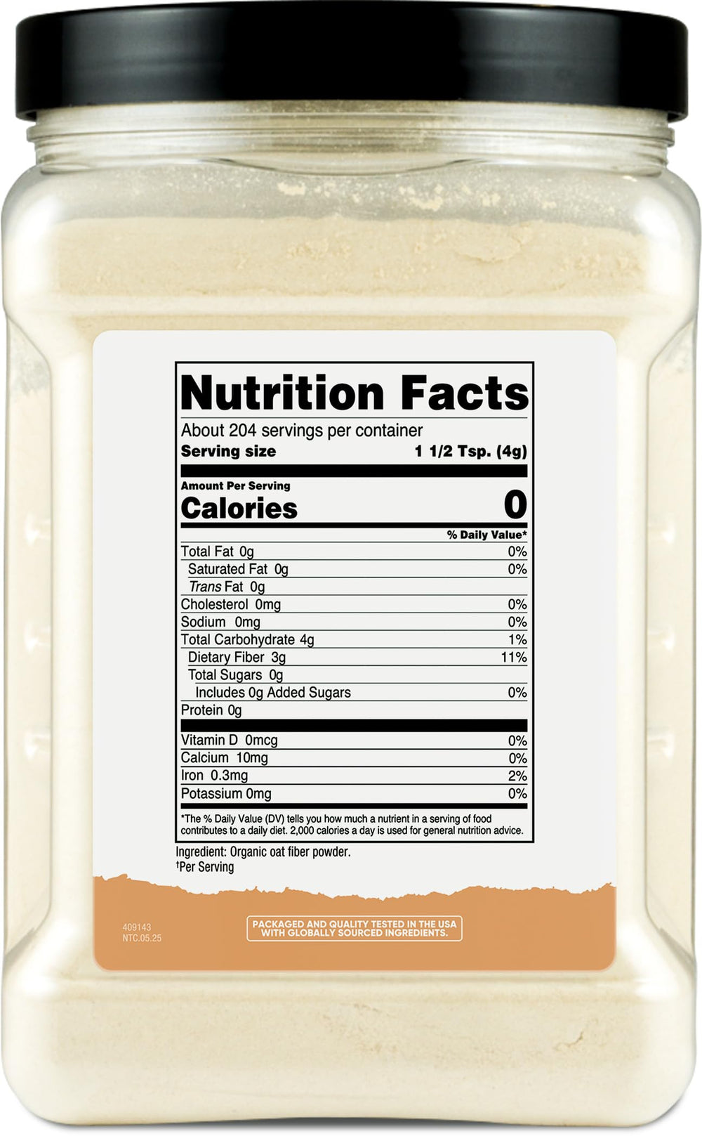 Close-up of Nutricost Organic Oat Fiber container