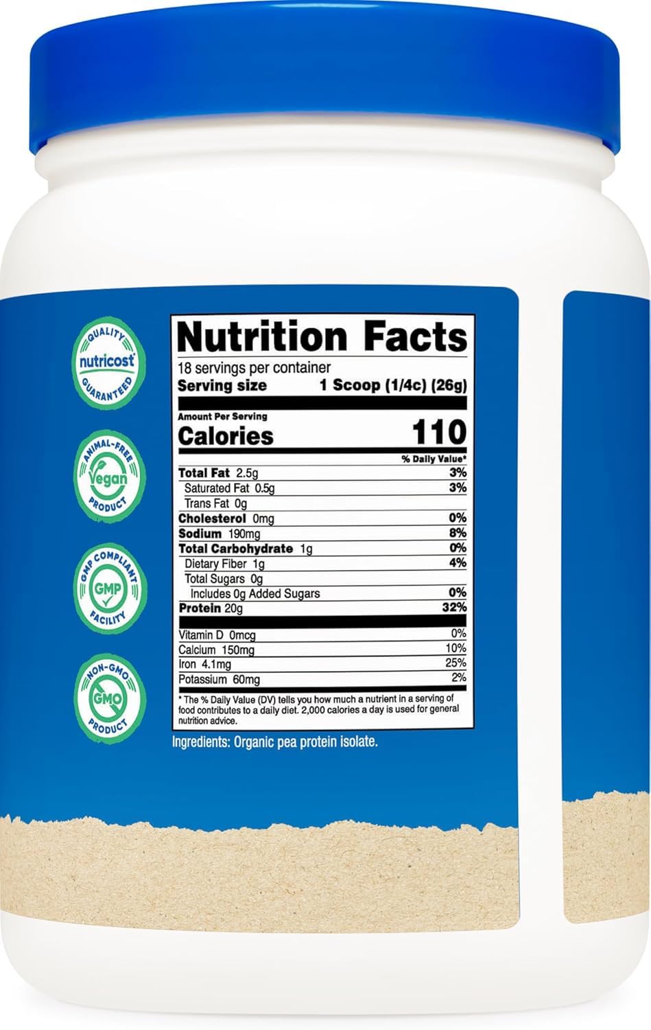 Nutricost Organic Pea Protein label on jar highlighting USDA Organic certification