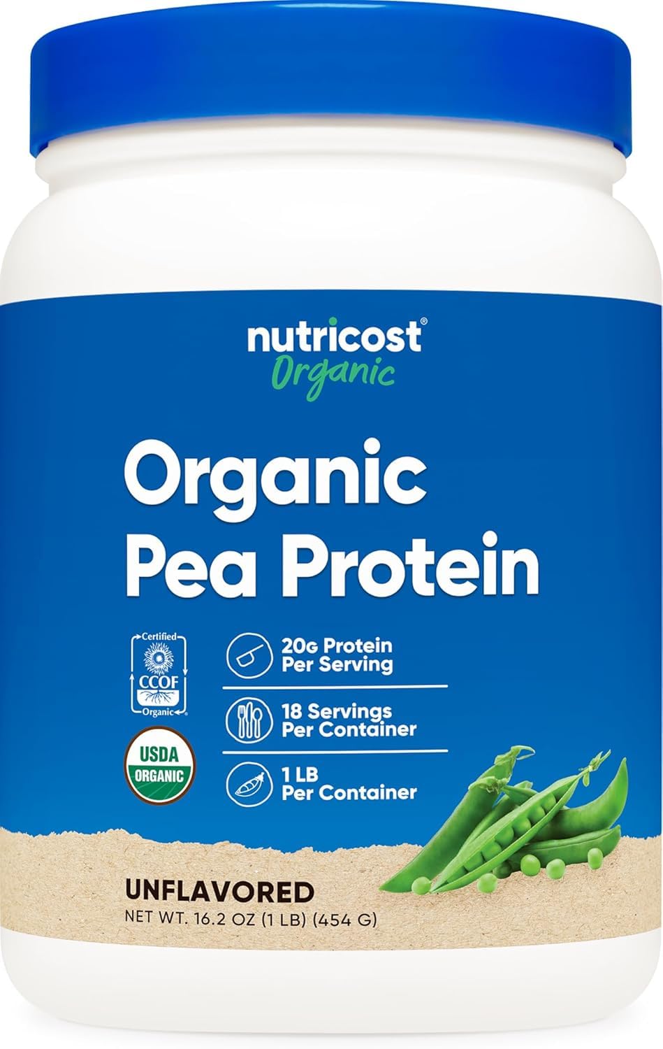 Nutricost Organic Pea Protein Powder 1lb container for versatile plant protein at home