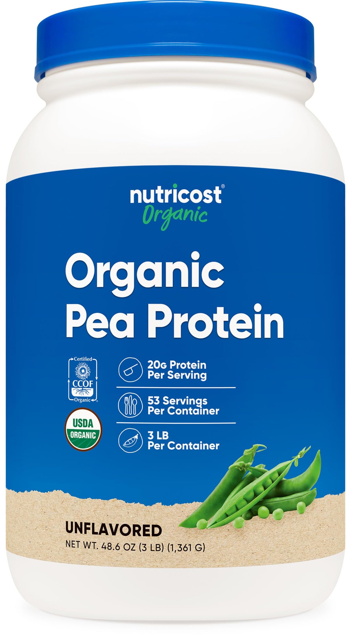 Nutricost Organic Pea Protein Powder container, 3 lb, unflavored