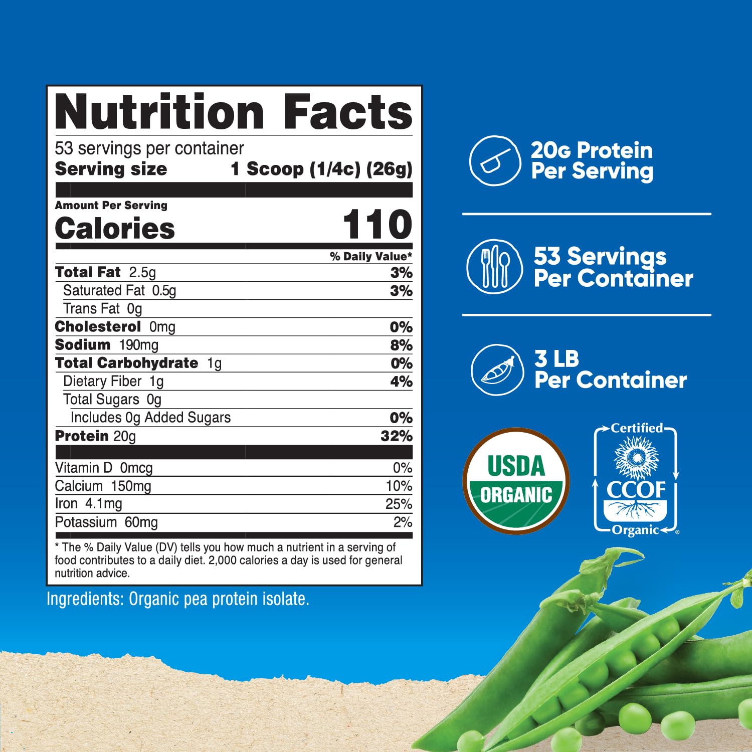 Close-up of Nutricost Organic Pea Protein Powder scoop and powder