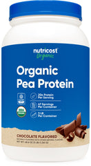 Front view of Nutricost Organic Pea Protein Powder Chocolate 3lb