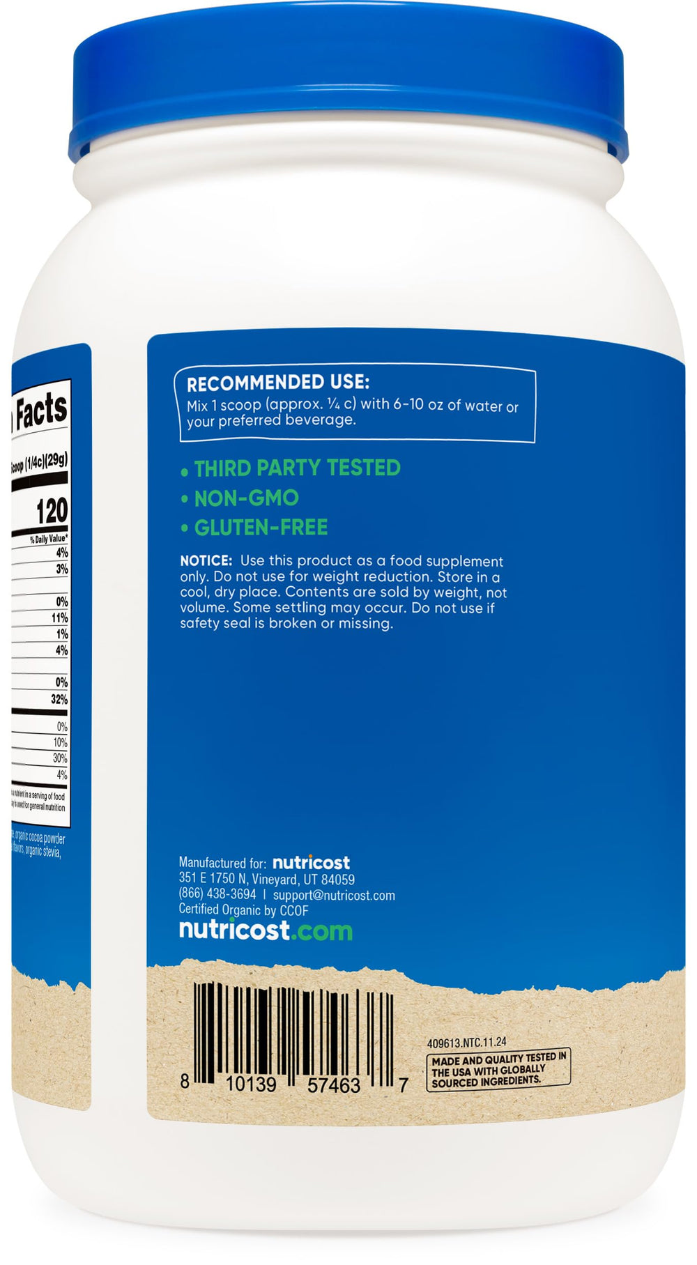 Ingredients list for Nutricost Organic Pea Protein Powder Chocolate 3lb