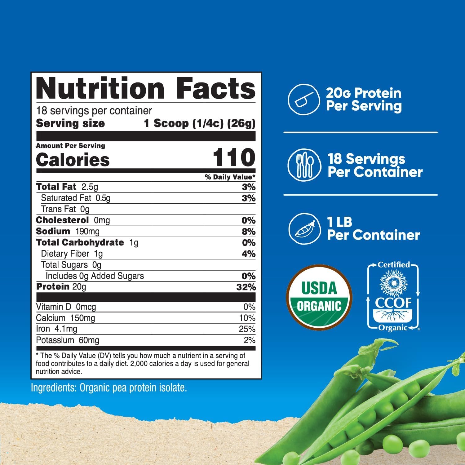 Nutricost Organic Pea Protein unflavored scoop showing powder for shakes