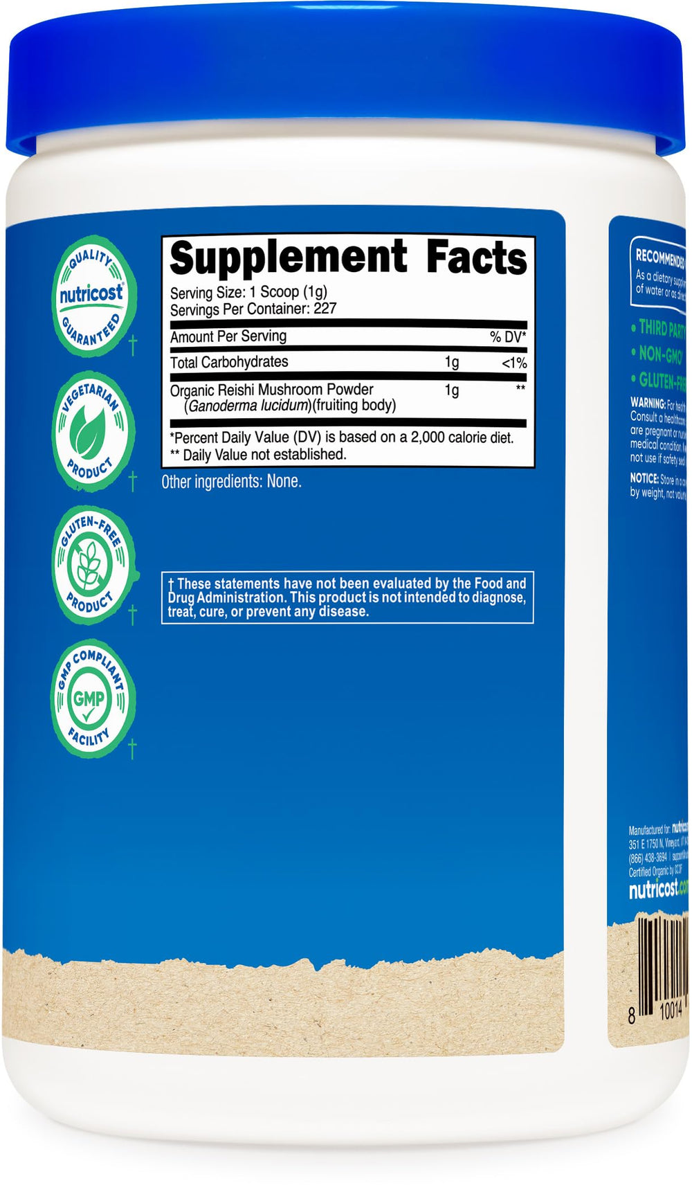 Label highlighting Vegetarian, Non-GMO, Gluten Free claims
