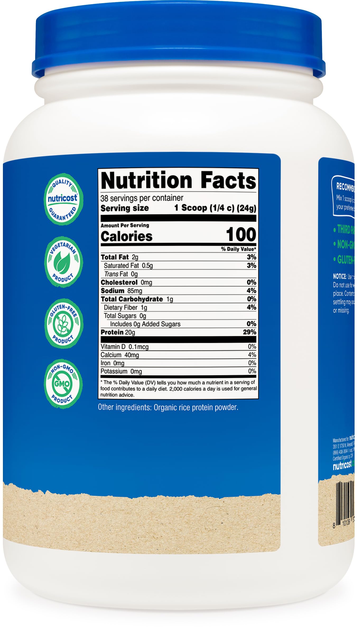 Nutricost Organic Rice Protein mixed shake in glass for convenient protein in a beverage