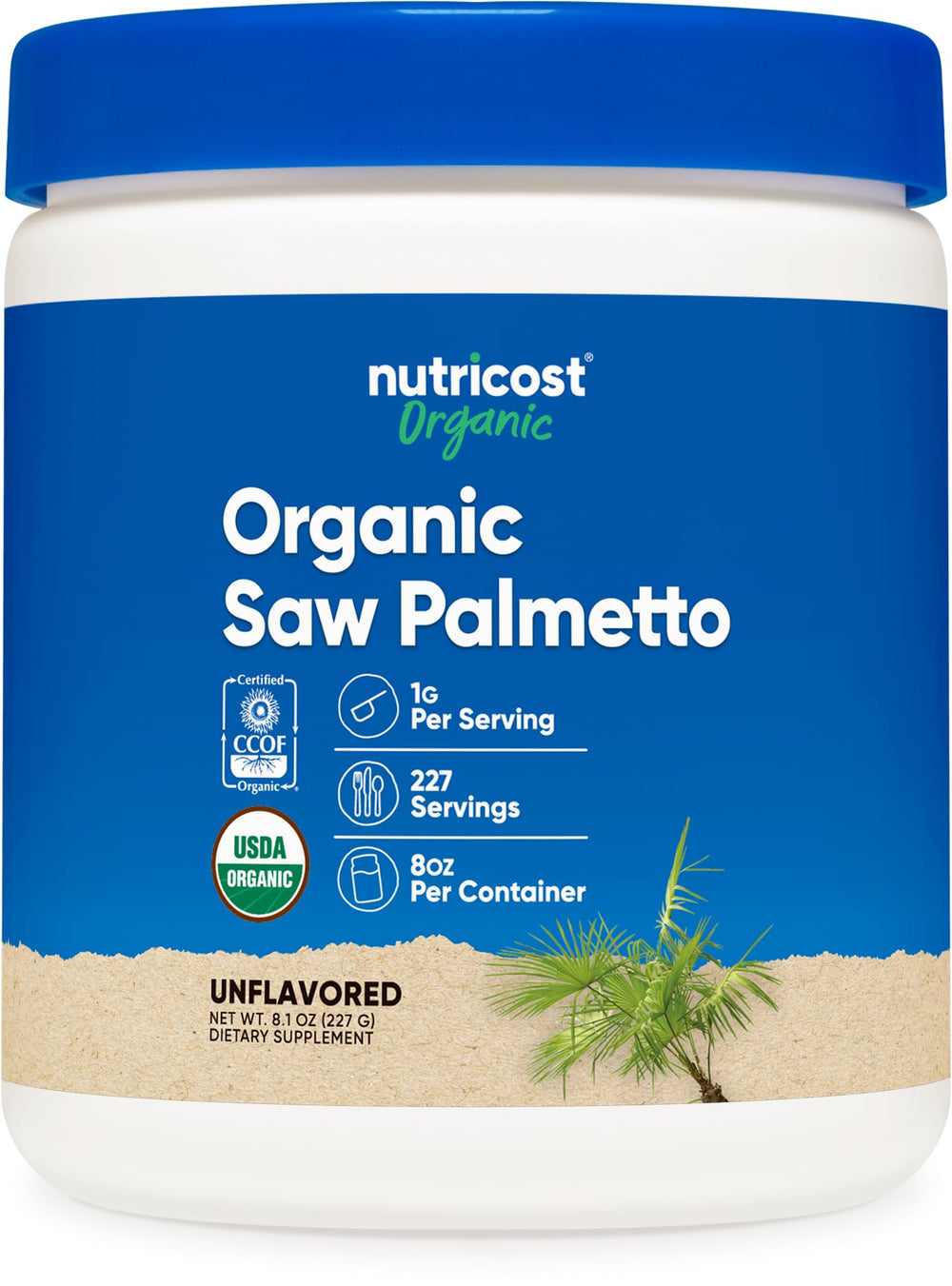 Nutricost Organic Saw Palmetto Powder 8oz bottle front view