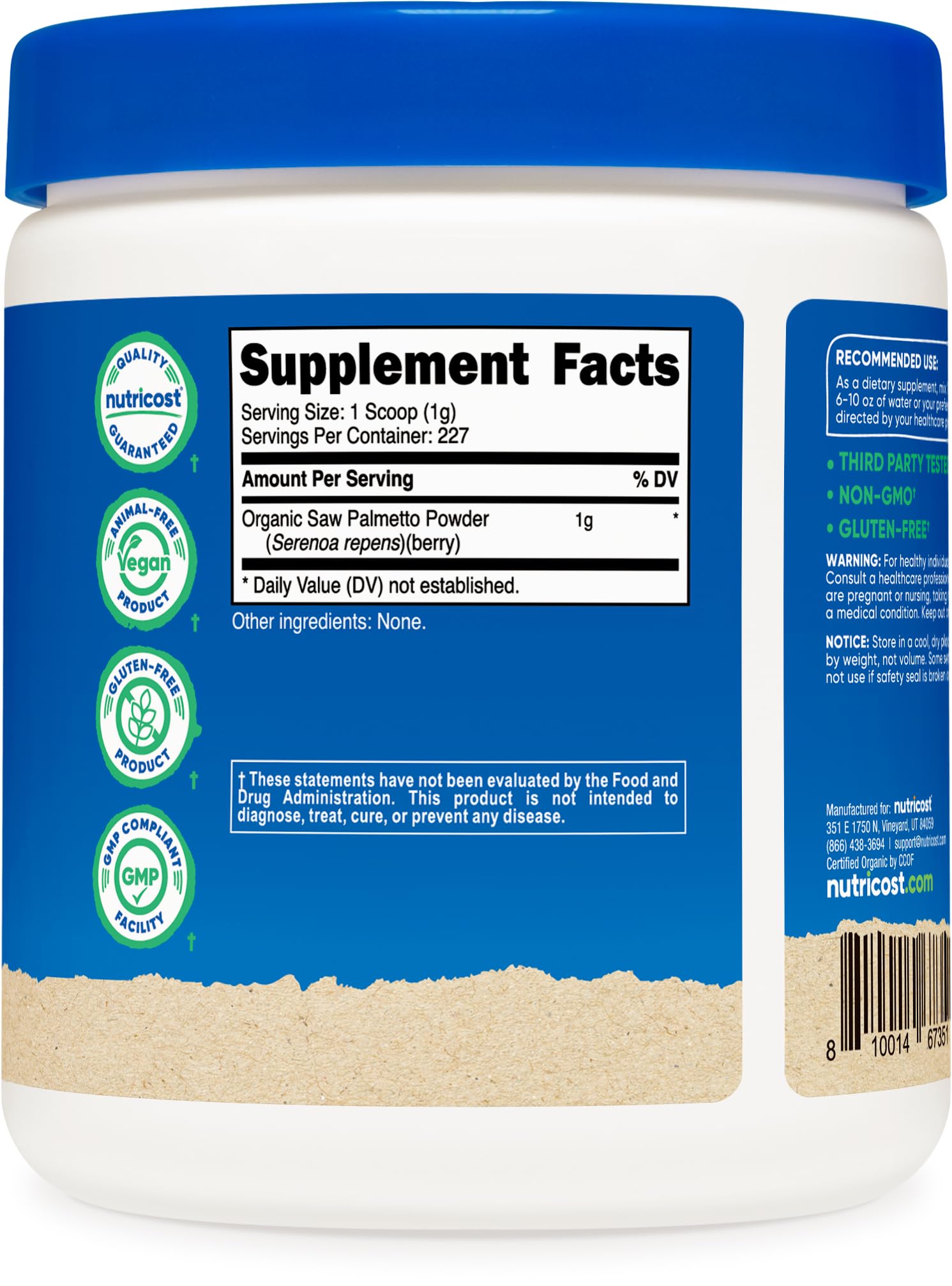 Serving scoop included with Nutricost Organic Saw Palmetto Powder 8oz