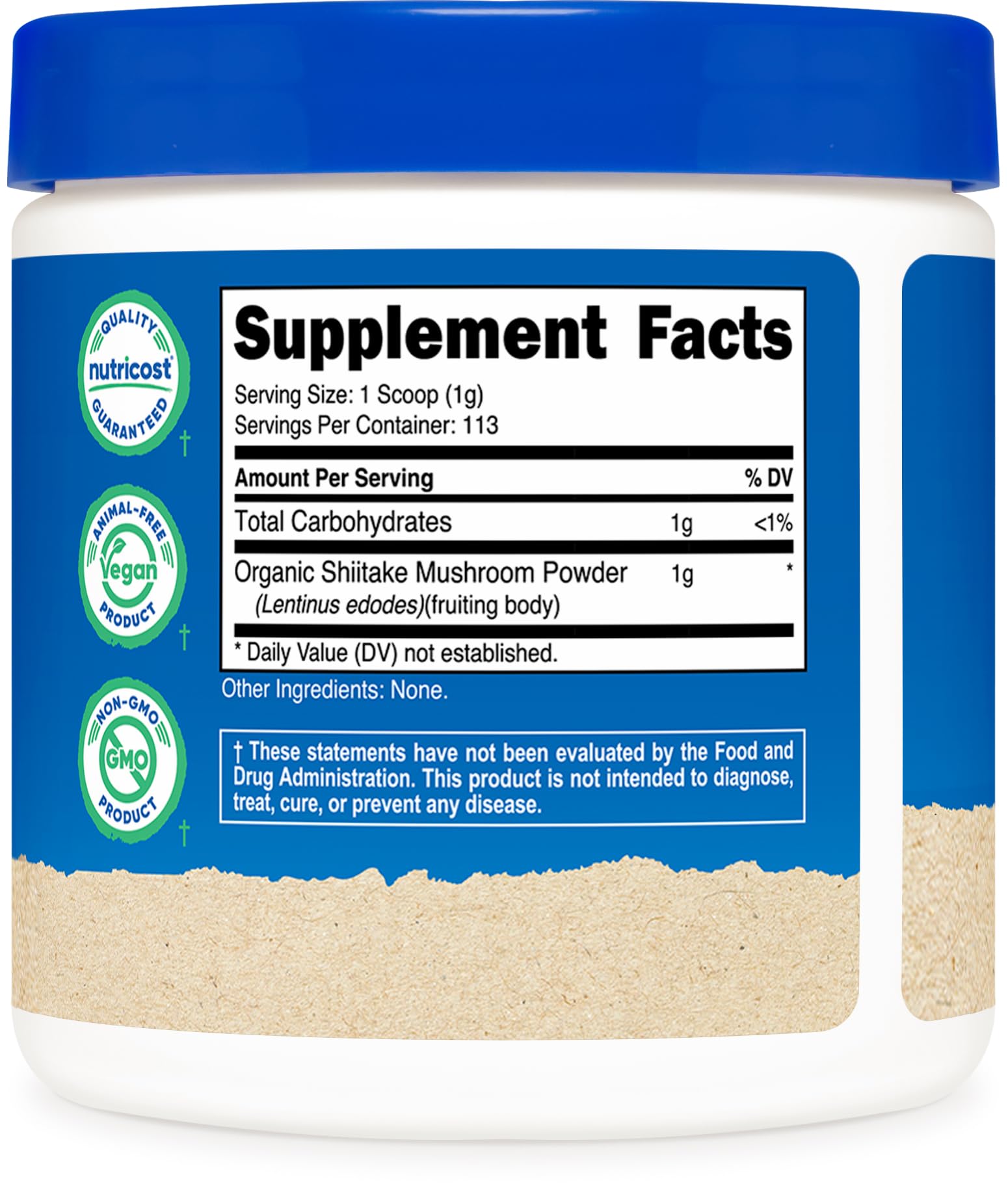 USDA Organic seal on Nutricost Shiitake Powder packaging