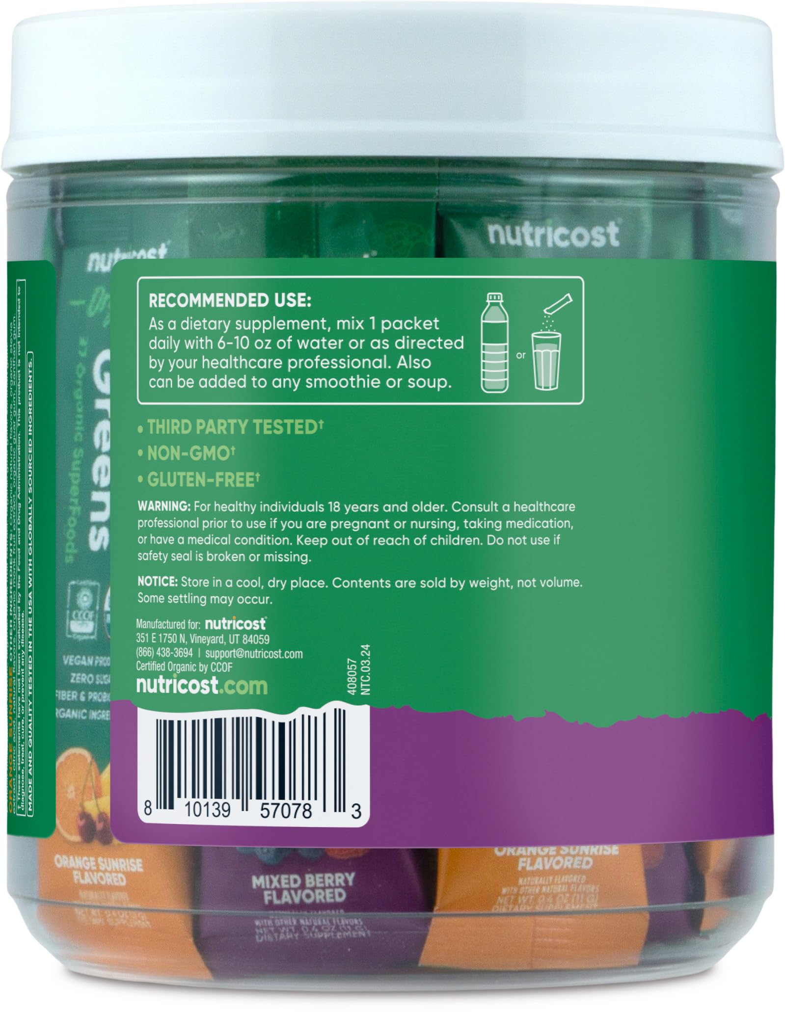 Nutricost Organic Super Greens Variety Pack – Orange Sunrise flavor packaging