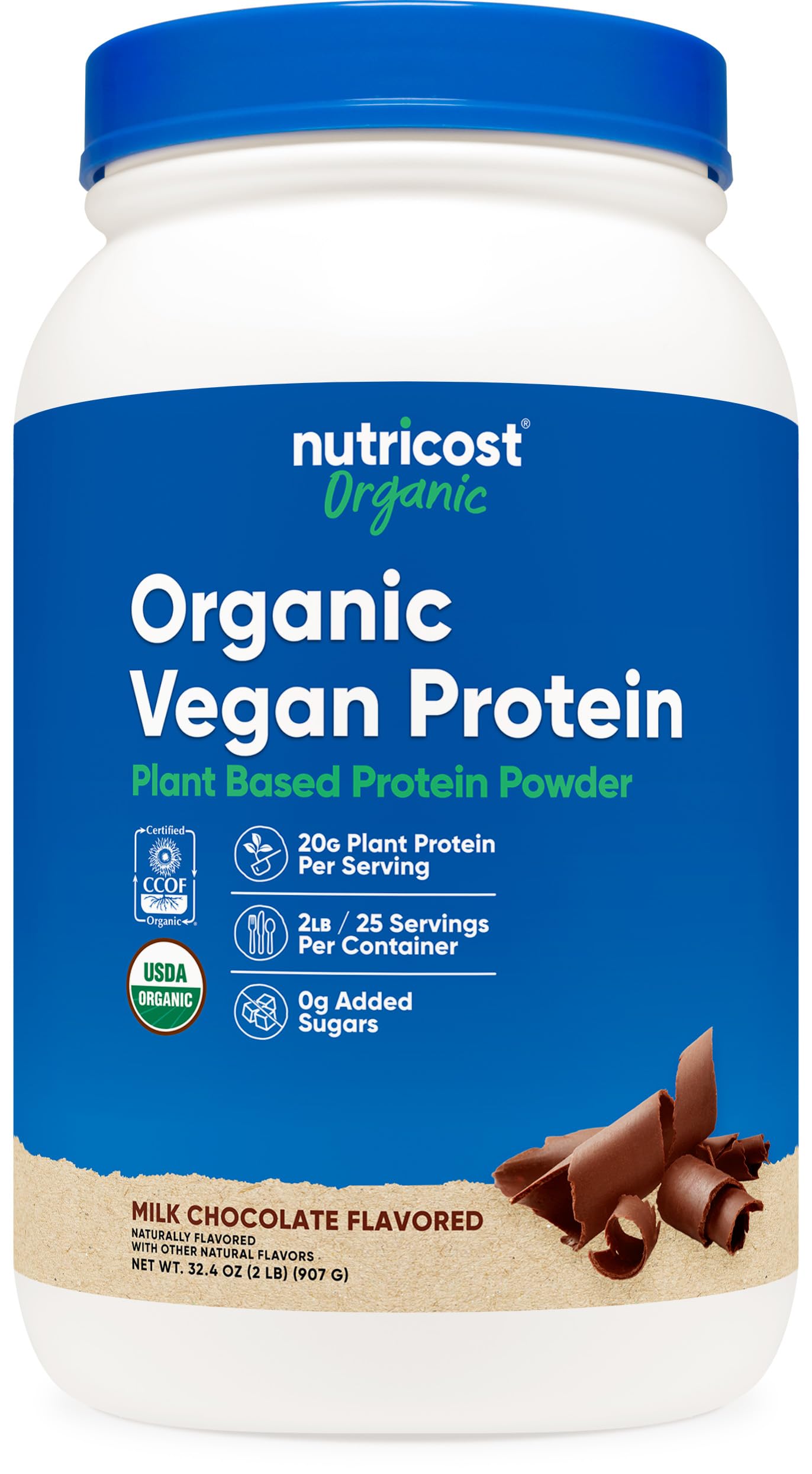Nutricost Organic Vegan Protein Chocolate 2 lb tub label