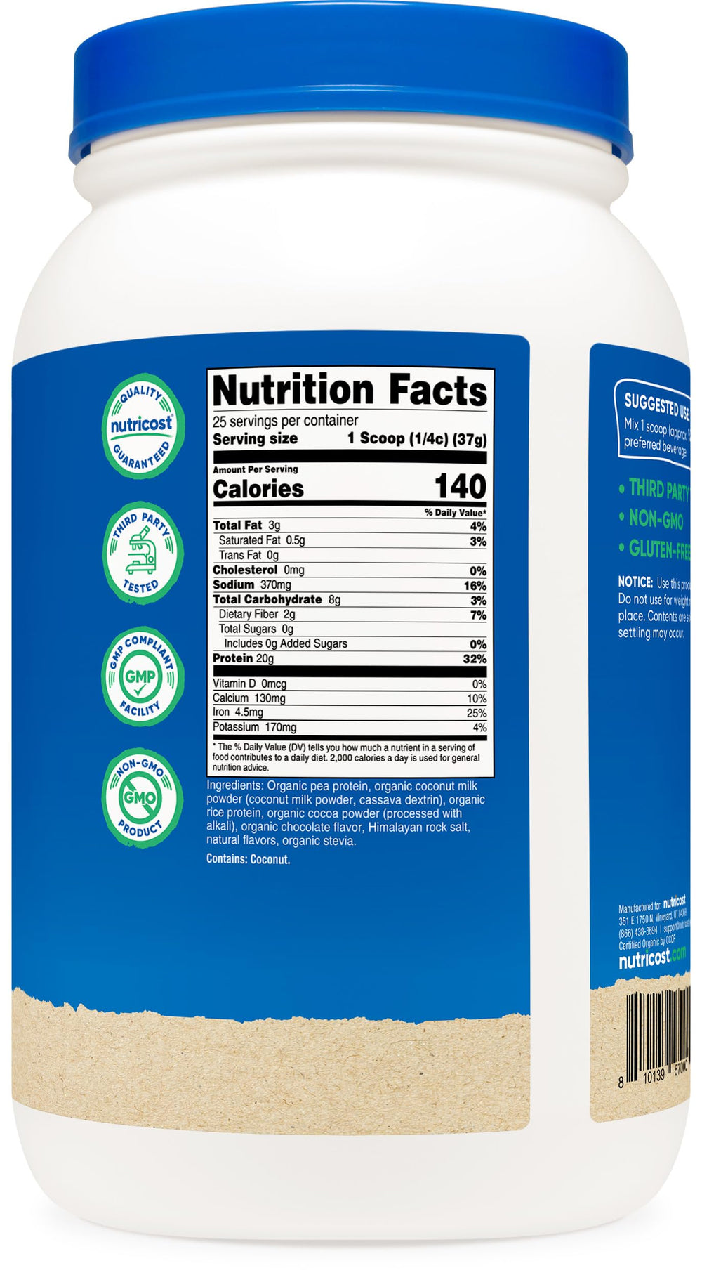 Independent ISO-accredited lab testing certificate for Nutricost vegan protein