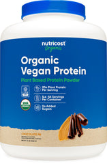 Front view of Nutricost Organic Vegan Protein Chocolate Peanut Butter 5 lb tub