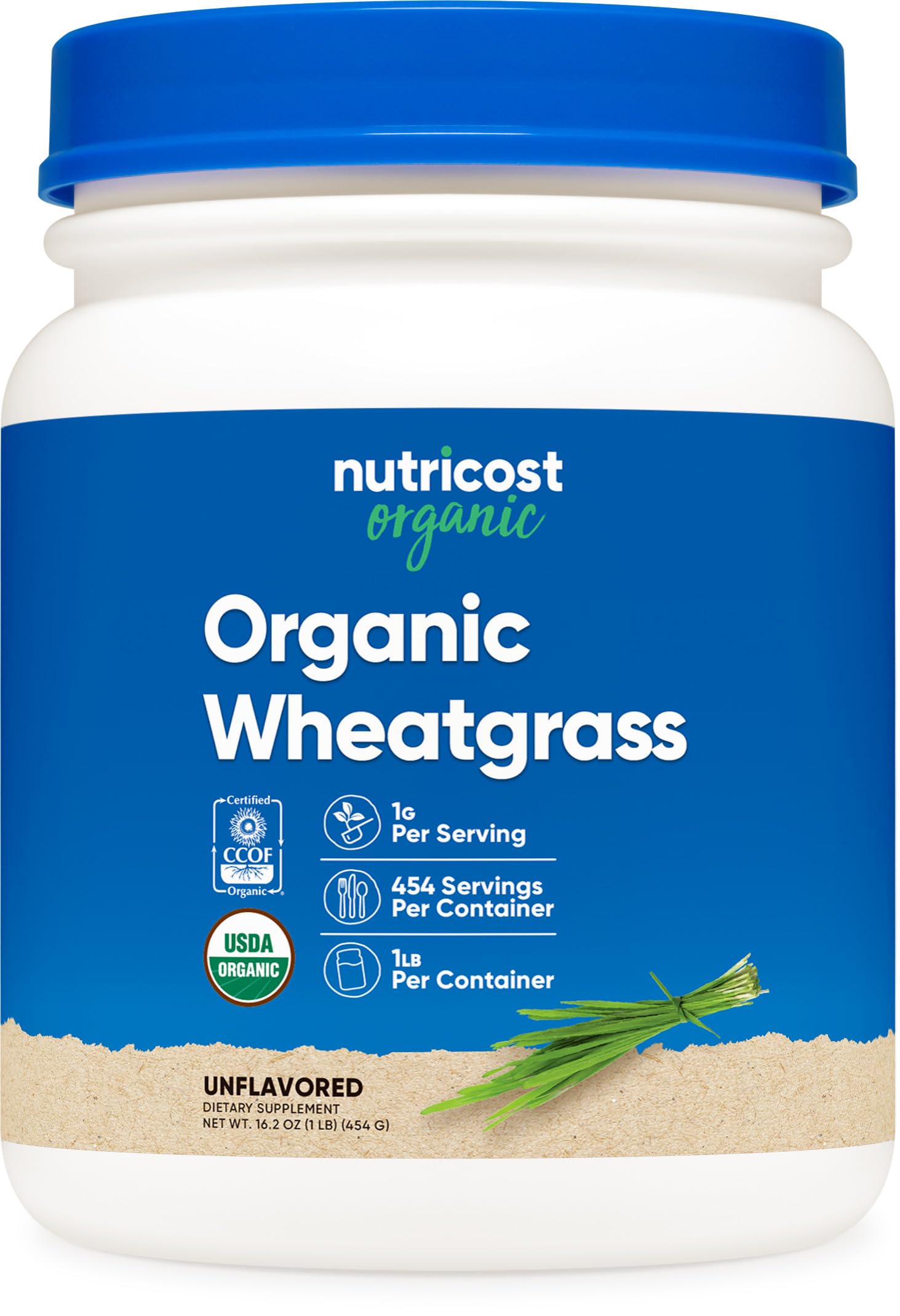 Front view of Nutricost Organic Wheatgrass Powder 1 lb