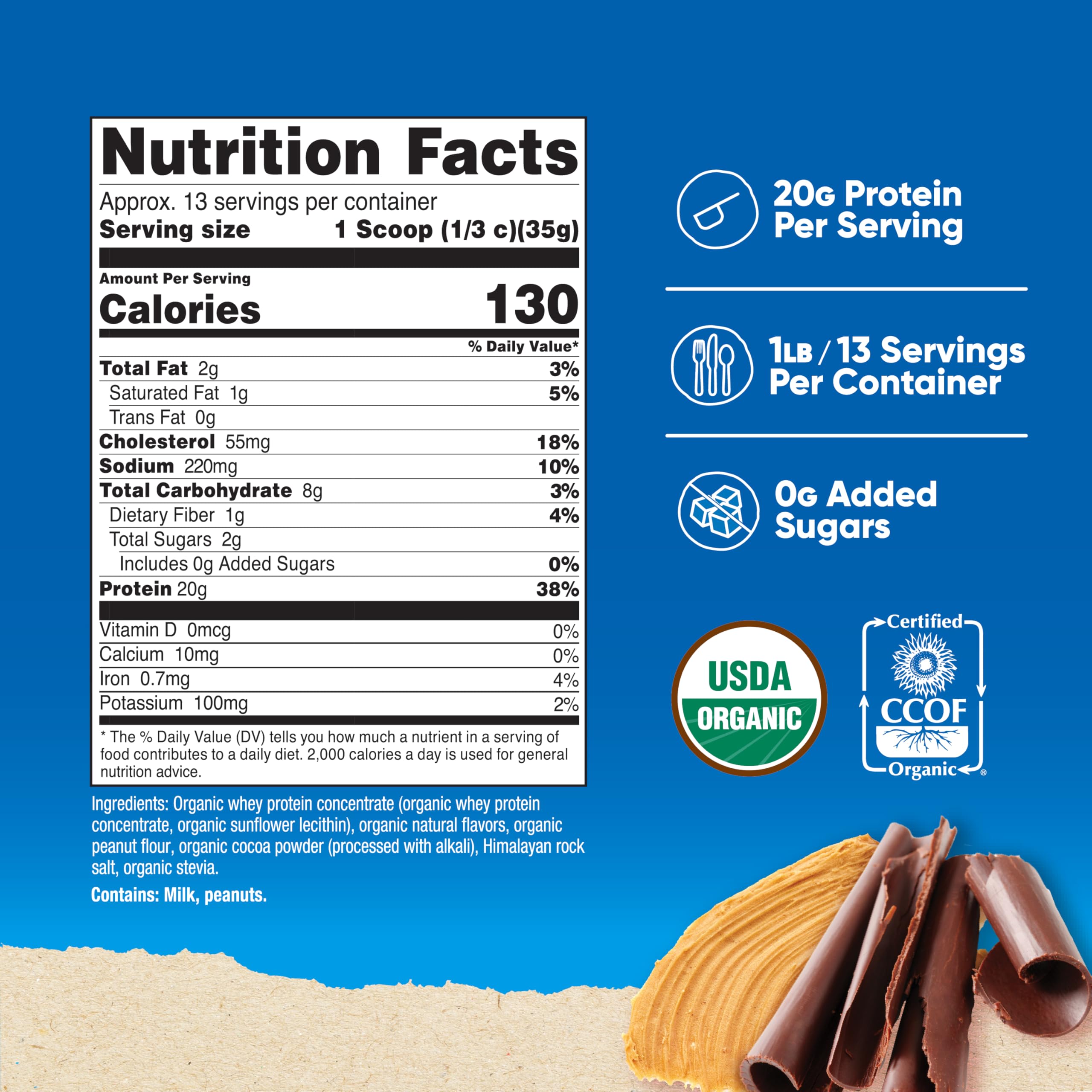 Nutricost Organic Whey Protein Concentrate shake being poured for a creamy chocolate peanut butter treat