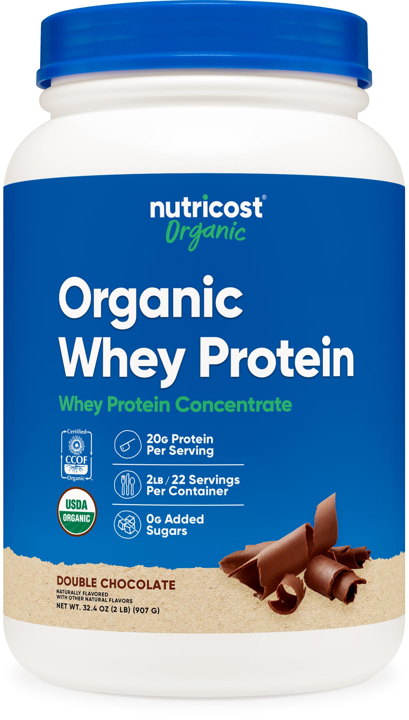 Nutricost Organic Whey Protein Double Chocolate container for easy daily protein boost.