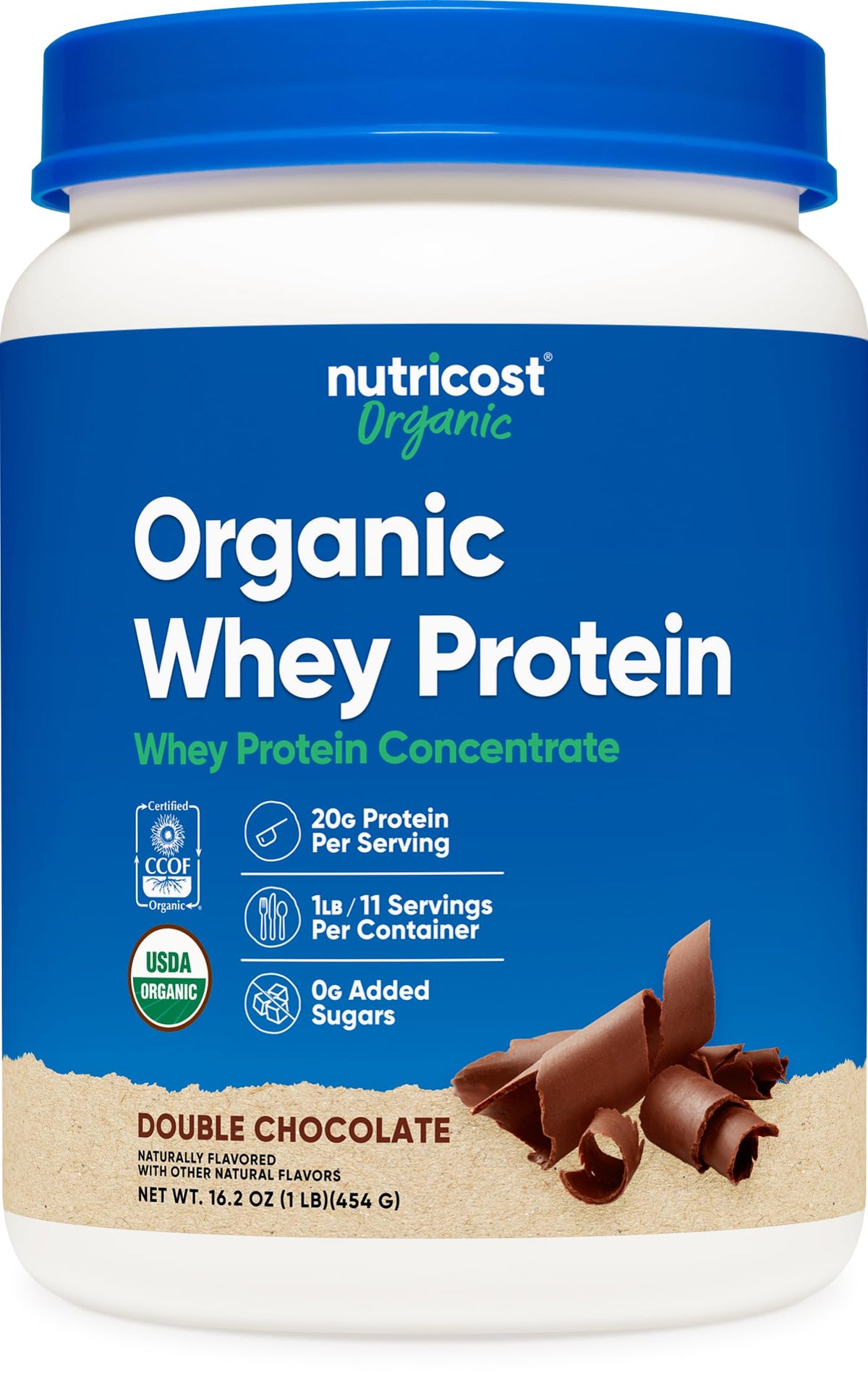 Nutricost Organic Whey Protein Concentrate double chocolate jar ideal for post-workout shakes.