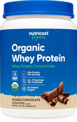 Nutricost Organic Whey Protein Concentrate double chocolate jar ideal for post-workout shakes.