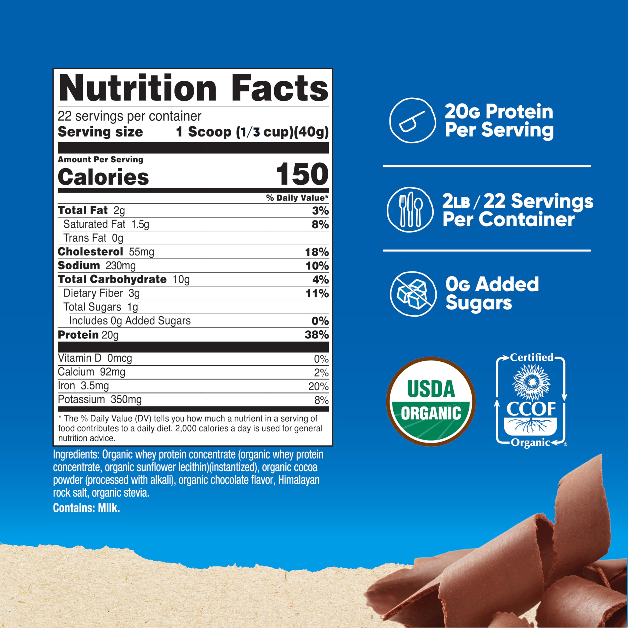 Nutricost Organic Whey Protein Double Chocolate powder close-up ideal for shakes.