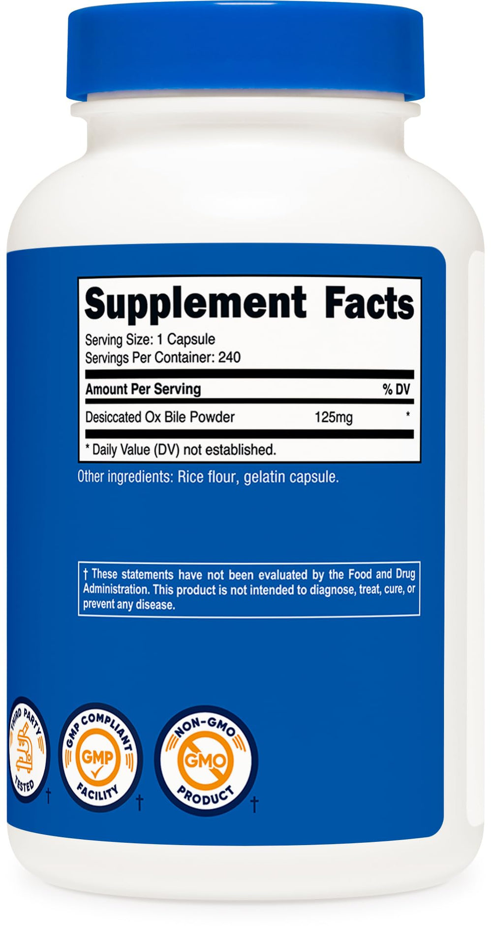 Side view of Nutricost Ox Bile bottle with label details