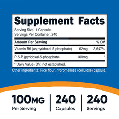 Close-up of Nutricost P5P bottle showing 240 capsules