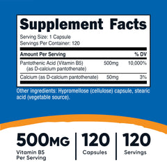 Full bottle of Nutricost Pantothenic Acid (Vitamin B5) 120 capsules