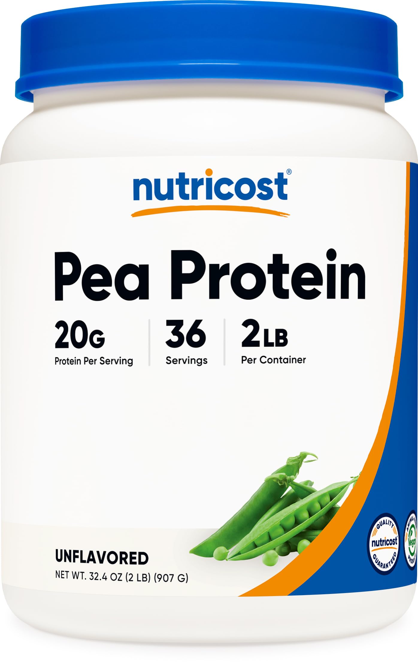 Nutricost pea protein powder 2lbs unflavored bag; versatile base for smoothies.
